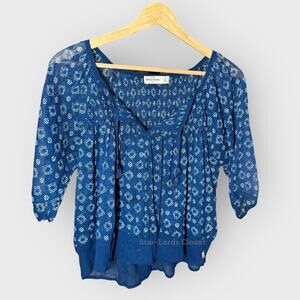 Abercrombie Blue White Patterned Top Medium Flowy Boho Cottagecore Blouse
